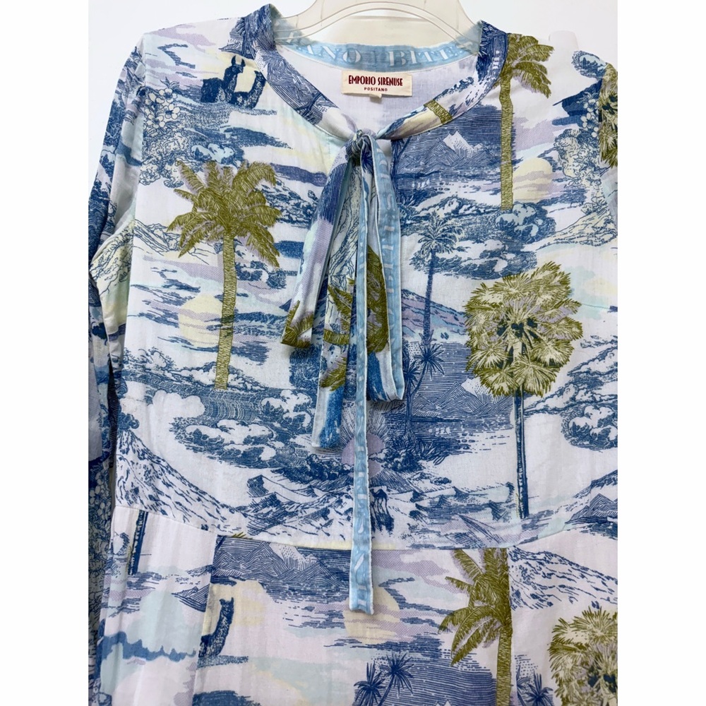 Emporio Sirenuse Tracey Vesuvius Caftan Maxi Dress Blue Volcano Floral Print M L - Picture 5 of 16